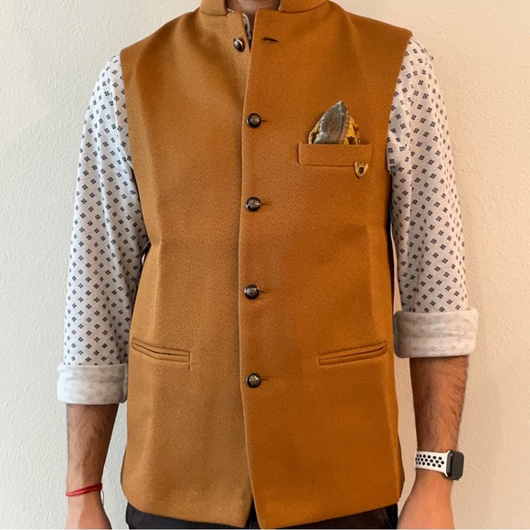 Men’s Mustard Waistcoat Nehru Jacket - Picture 2 of 7